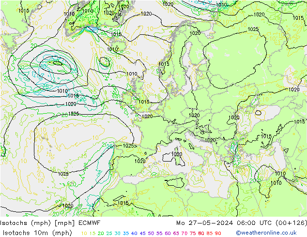 Isotachs (mph) ECMWF Seg 27.05.2024 06 UTC