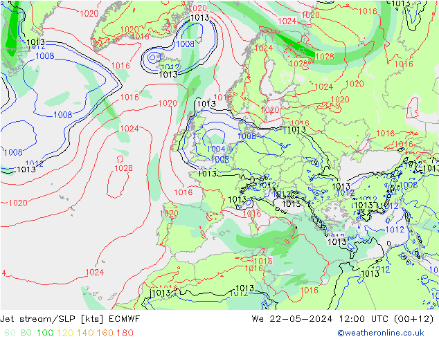 Polarjet/Bodendruck ECMWF Mi 22.05.2024 12 UTC