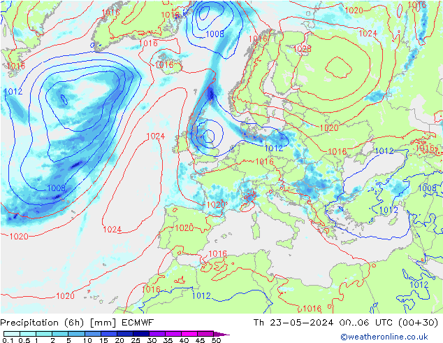 Z500/Rain (+SLP)/Z850 ECMWF Th 23.05.2024 06 UTC