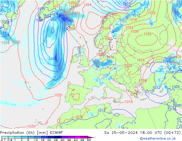 Z500/Rain (+SLP)/Z850 ECMWF Sa 25.05.2024 00 UTC