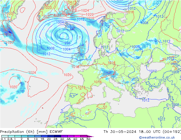 Z500/Rain (+SLP)/Z850 ECMWF Qui 30.05.2024 00 UTC