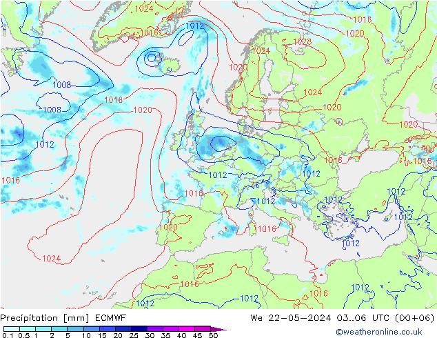 Precipitazione ECMWF mer 22.05.2024 06 UTC