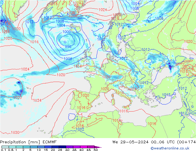 Precipitation ECMWF We 29.05.2024 06 UTC