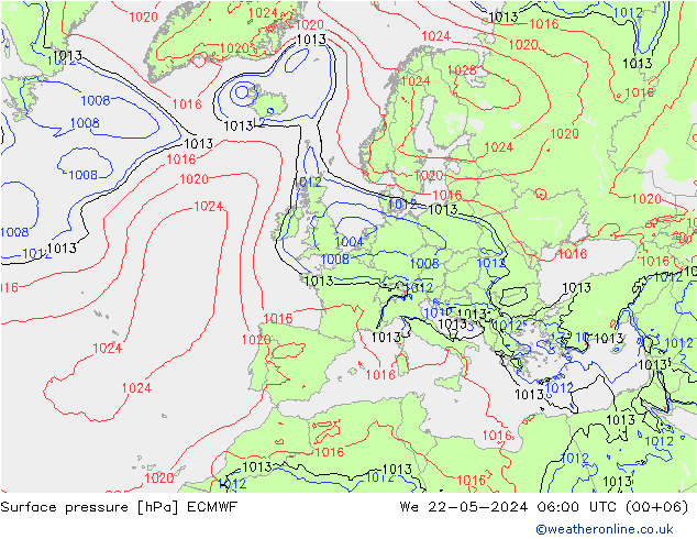 pression de l'air ECMWF mer 22.05.2024 06 UTC