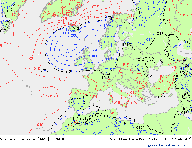 Pressione al suolo ECMWF sab 01.06.2024 00 UTC