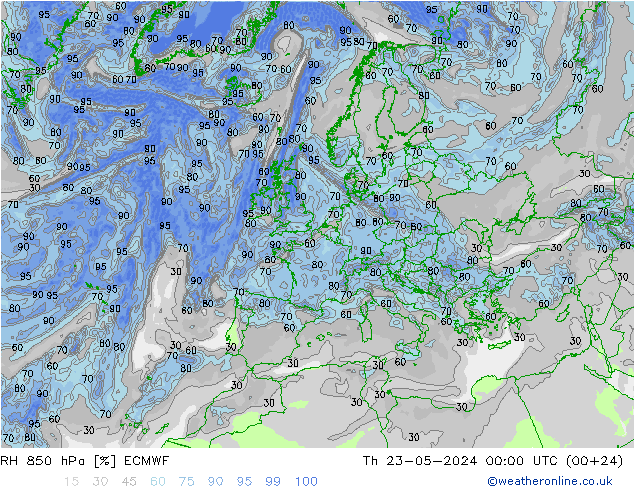 RV 850 hPa ECMWF do 23.05.2024 00 UTC