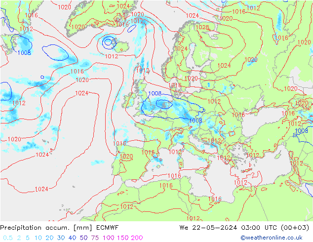 Precipitation accum. ECMWF ср 22.05.2024 03 UTC