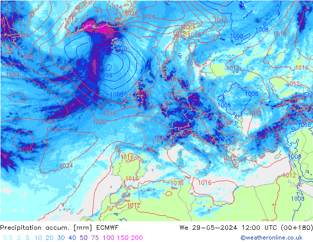 Precipitation accum. ECMWF We 29.05.2024 12 UTC