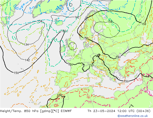 Z500/Rain (+SLP)/Z850 ECMWF Th 23.05.2024 12 UTC