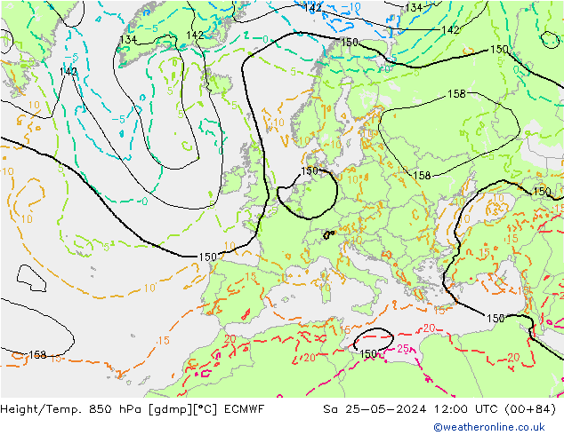 Z500/Rain (+SLP)/Z850 ECMWF Sa 25.05.2024 12 UTC