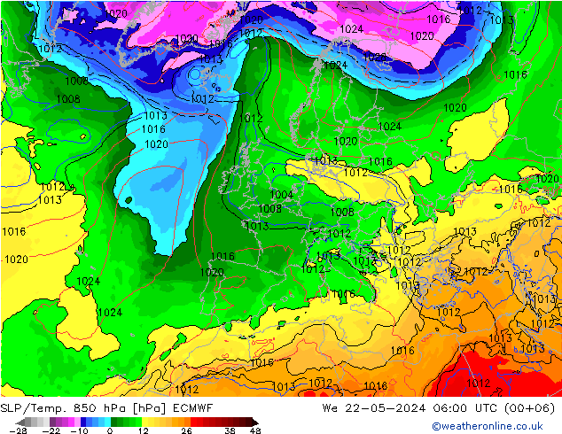 SLP/Temp. 850 hPa ECMWF We 22.05.2024 06 UTC