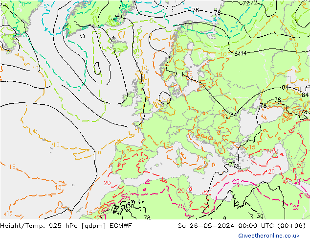 Yükseklik/Sıc. 925 hPa ECMWF Paz 26.05.2024 00 UTC