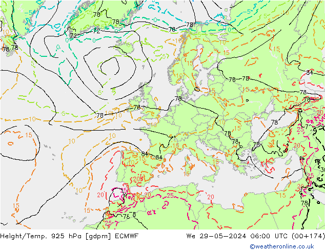 Height/Temp. 925 hPa ECMWF  29.05.2024 06 UTC