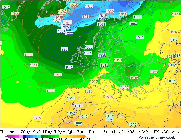 Schichtdicke 700-1000 hPa ECMWF Sa 01.06.2024 00 UTC