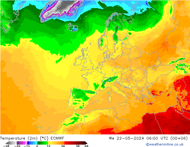 Sıcaklık Haritası (2m) ECMWF Çar 22.05.2024 06 UTC