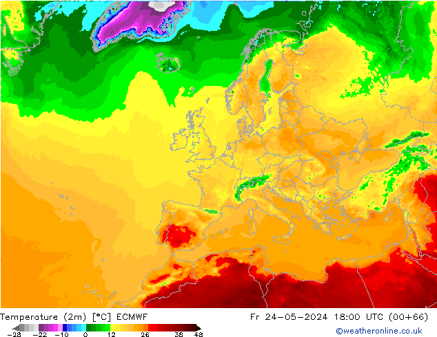 Temperatura (2m) ECMWF ven 24.05.2024 18 UTC