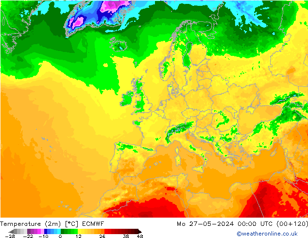 Temperatuurkaart (2m) ECMWF ma 27.05.2024 00 UTC