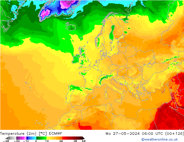карта температуры ECMWF пн 27.05.2024 06 UTC