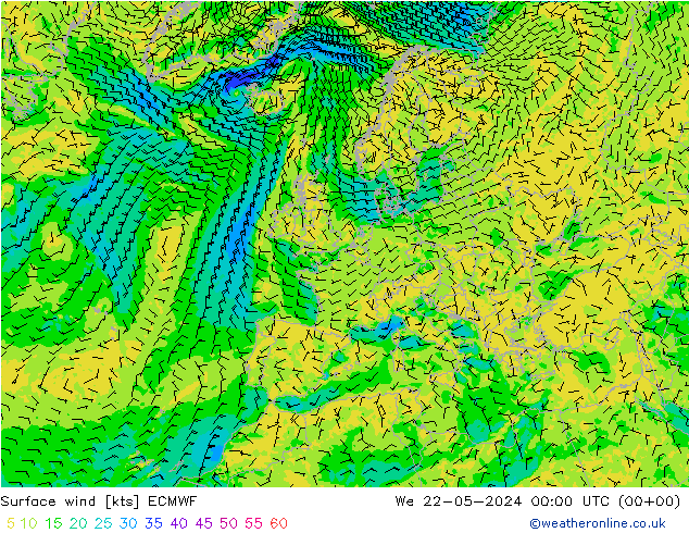 风 10 米 ECMWF 星期三 22.05.2024 00 UTC