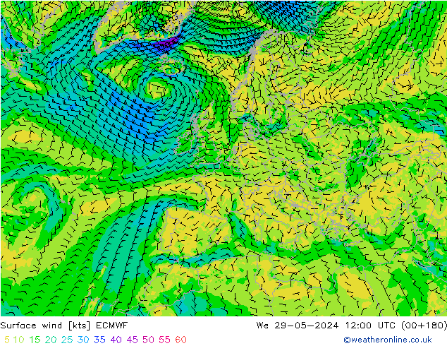 ветер 10 m ECMWF ср 29.05.2024 12 UTC