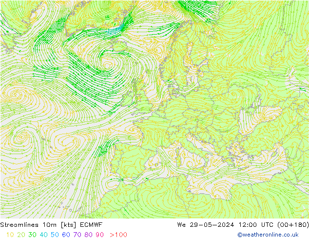 Linea di flusso 10m ECMWF mer 29.05.2024 12 UTC