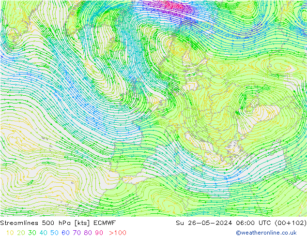 Ligne de courant 500 hPa ECMWF dim 26.05.2024 06 UTC