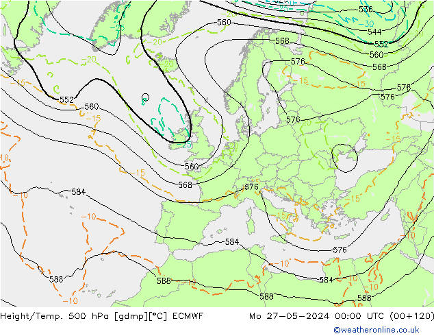 Height/Temp. 500 hPa ECMWF Mo 27.05.2024 00 UTC