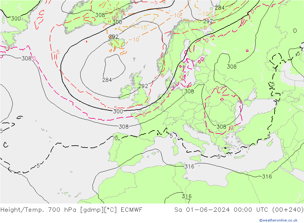 Height/Temp. 700 hPa ECMWF Sa 01.06.2024 00 UTC