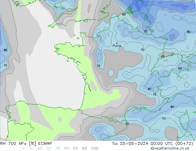 RH 700 hPa ECMWF Sa 25.05.2024 00 UTC