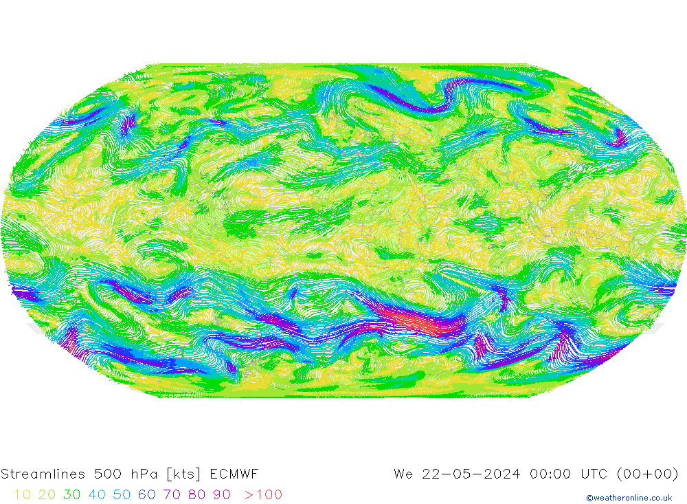 Ligne de courant 500 hPa ECMWF mer 22.05.2024 00 UTC