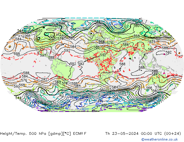 Z500/Yağmur (+YB)/Z850 ECMWF Per 23.05.2024 00 UTC