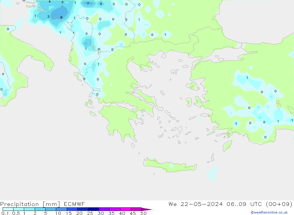 Srážky ECMWF St 22.05.2024 09 UTC