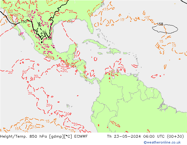 Height/Temp. 850 hPa ECMWF gio 23.05.2024 06 UTC