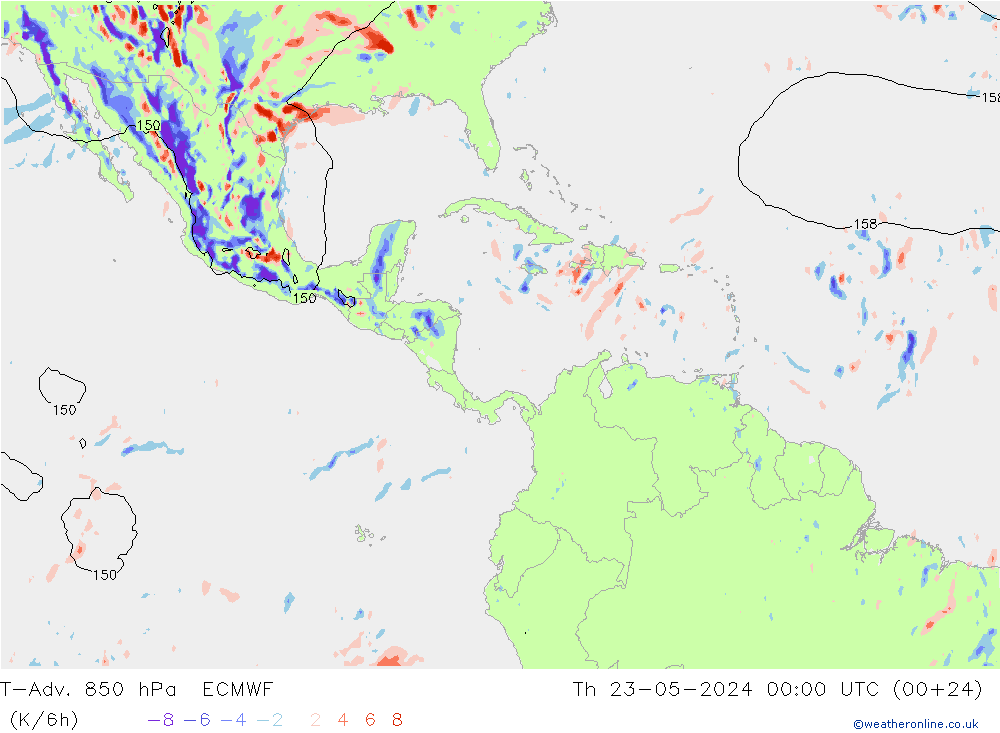 T-Adv. 850 hPa ECMWF czw. 23.05.2024 00 UTC