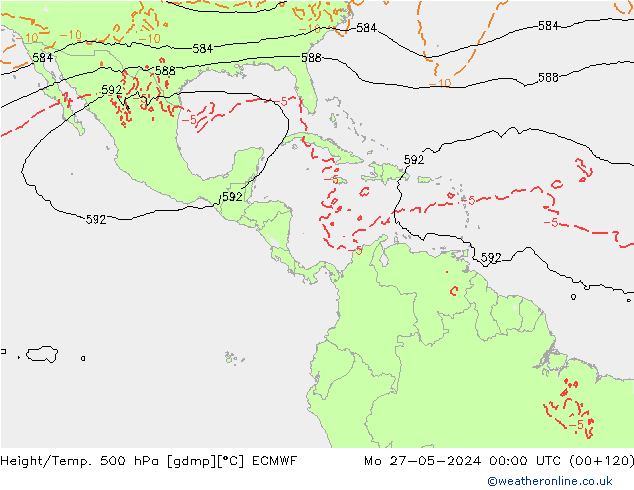 Z500/Rain (+SLP)/Z850 ECMWF Mo 27.05.2024 00 UTC