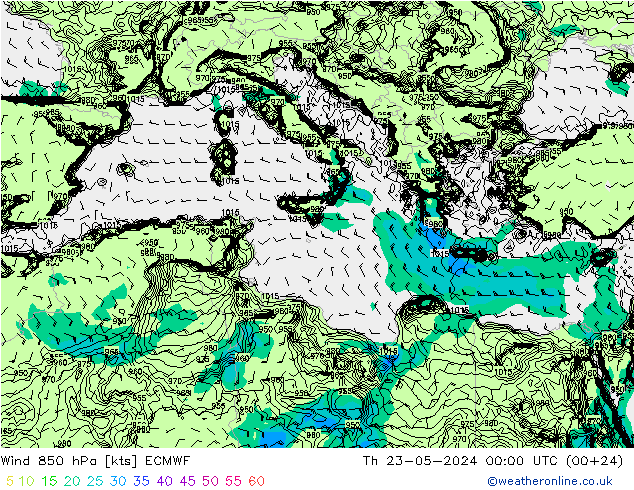 Wind 850 hPa ECMWF Th 23.05.2024 00 UTC