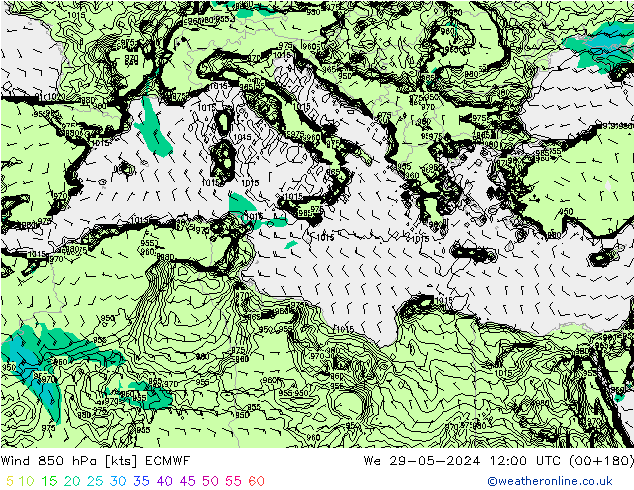 Wind 850 hPa ECMWF We 29.05.2024 12 UTC