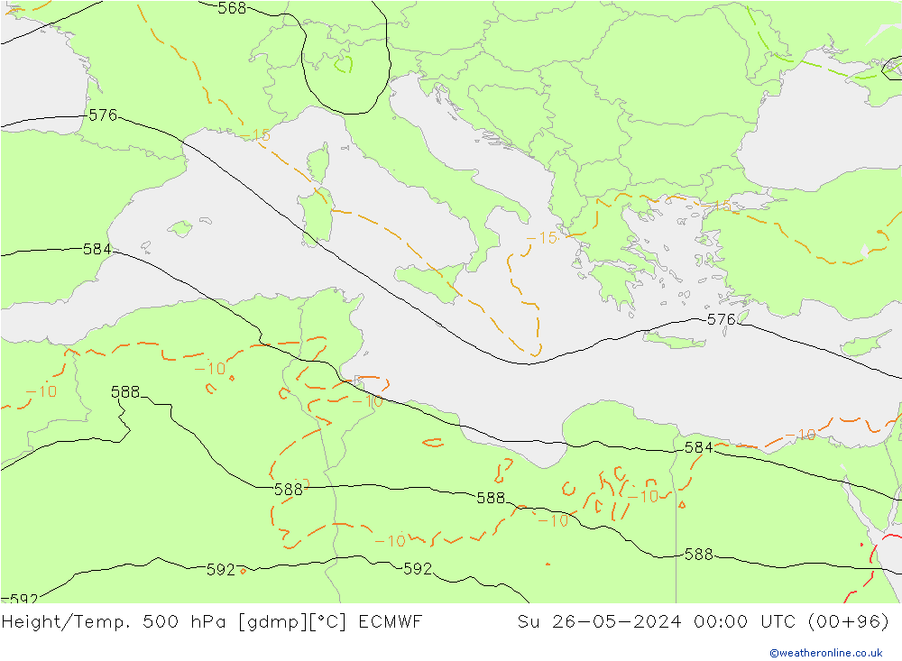 Z500/Rain (+SLP)/Z850 ECMWF  26.05.2024 00 UTC