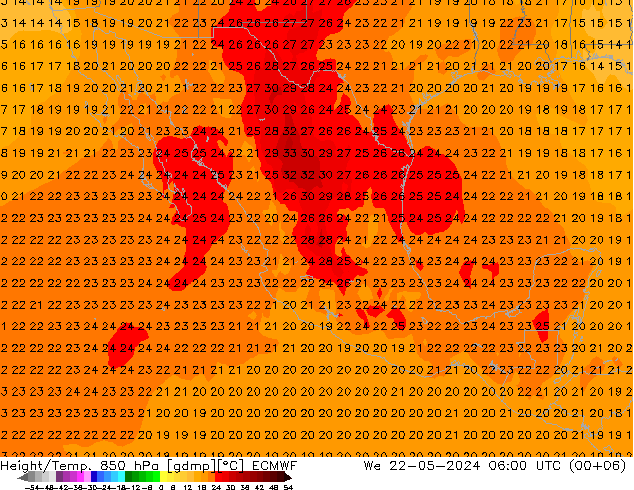 Z500/Rain (+SLP)/Z850 ECMWF mié 22.05.2024 06 UTC