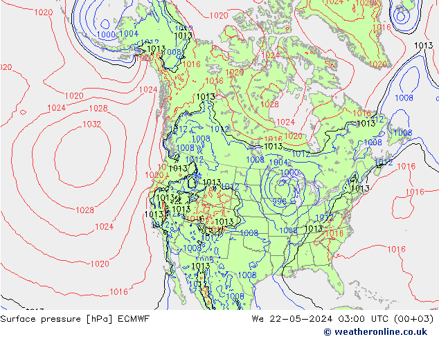 Surface pressure ECMWF We 22.05.2024 03 UTC
