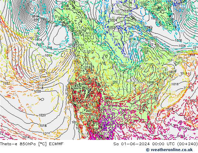 Theta-e 850hPa ECMWF Sa 01.06.2024 00 UTC