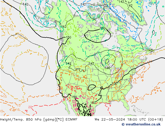 Height/Temp. 850 hPa ECMWF Mi 22.05.2024 18 UTC