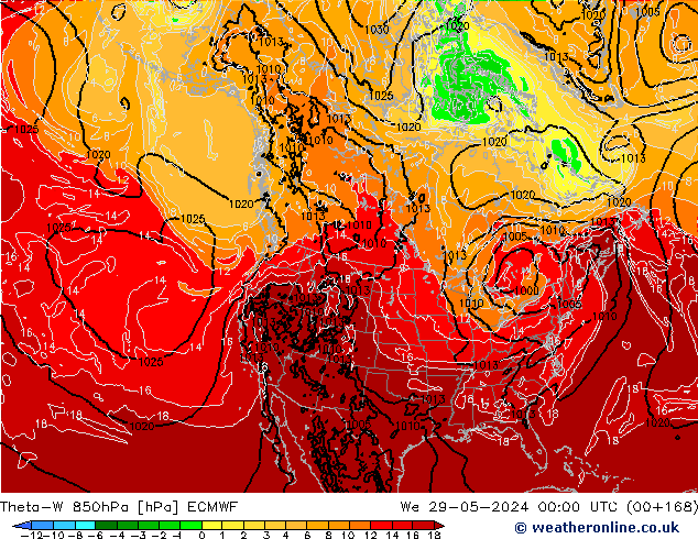 Theta-W 850hPa ECMWF We 29.05.2024 00 UTC