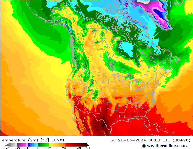 Temperature (2m) ECMWF Su 26.05.2024 00 UTC