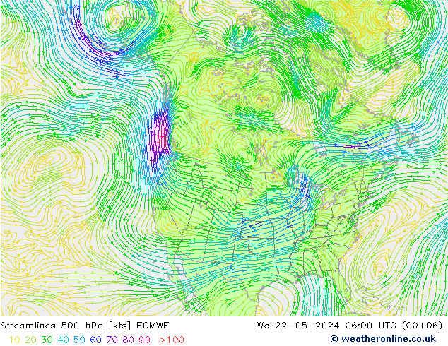 Rüzgar 500 hPa ECMWF Çar 22.05.2024 06 UTC