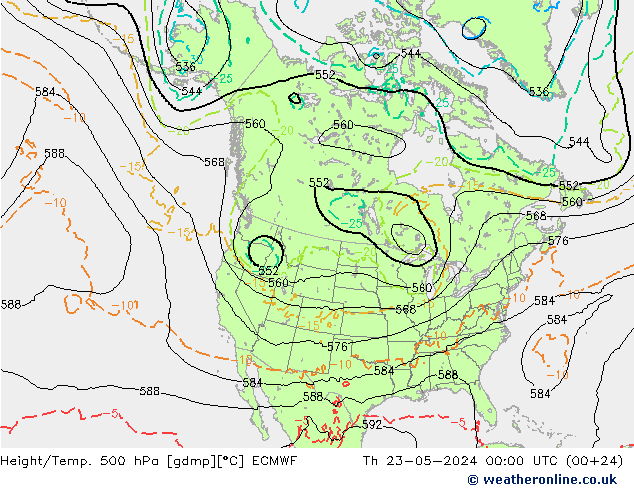 Z500/Rain (+SLP)/Z850 ECMWF Do 23.05.2024 00 UTC