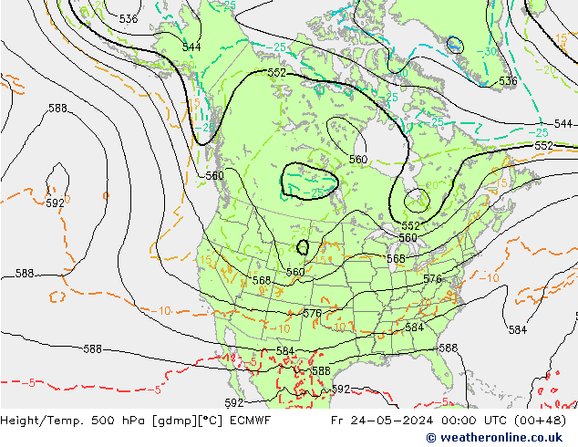 Z500/Rain (+SLP)/Z850 ECMWF  24.05.2024 00 UTC