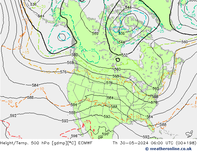 Z500/Rain (+SLP)/Z850 ECMWF jue 30.05.2024 06 UTC