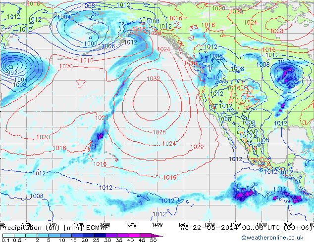 Precipitación (6h) ECMWF mié 22.05.2024 06 UTC