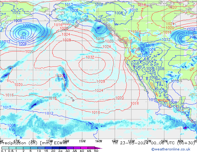 Z500/Rain (+SLP)/Z850 ECMWF jue 23.05.2024 06 UTC